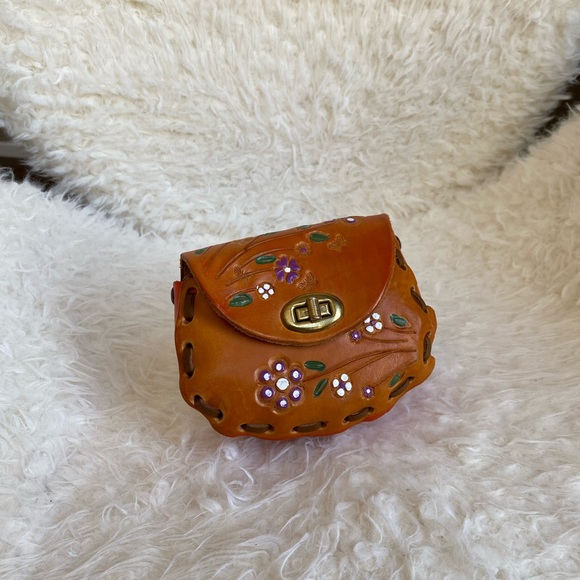 🥑100% LEATHER HANDMADE MINI BAG Mexico in orange/brown - Picture 6 of 13